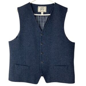 Jos. A. Bank 1905 Blue Heathered Wool Vest Large Button V-Neck Sleeveless Welt